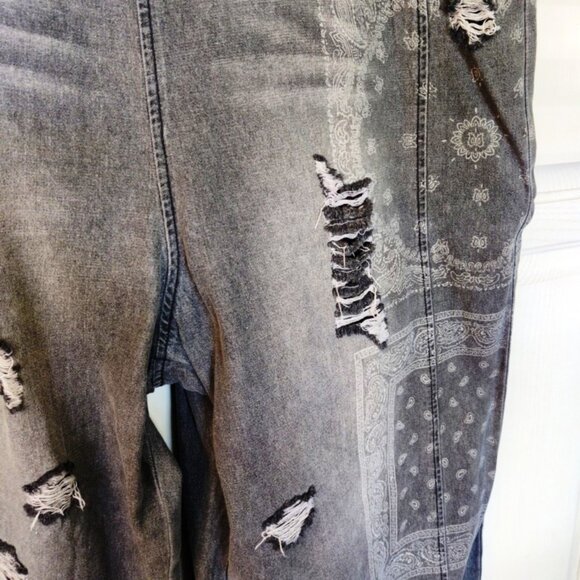 Easel Black Denim Distressed Wash Oversized Wide Leg Overalls SZ Large 14-18 NWT - Picture 9 of 15